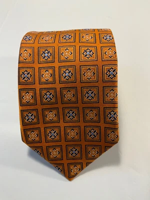 Daniel Cremieux  Men’s Silk Tie Orange/Blue patterned  3 1/2” x  60” handmade - Image 1 of 4
