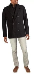 Kenneth Cole X4103 Mens Black Double Breasted Wool Blend Peacoat Size Medium - Picture 1 of 3