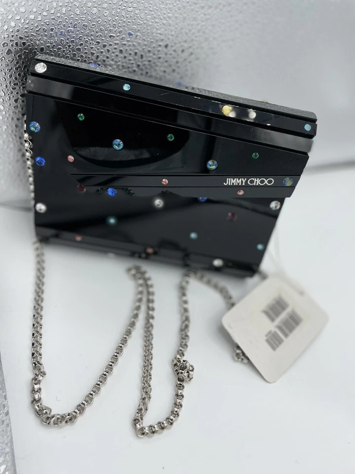 Jimmy Choo украшенный камень конфеты застежки цепочка вечер сумочки черный блеск новый - Изображение 1 из 4