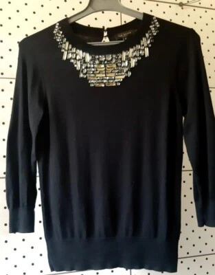 TED BAKER Women Silk Blen Black Knitted Blouse Blazer Short Sleeve Decoration /L - Image 1 of 4