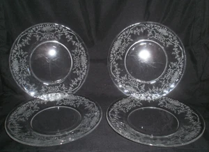 Set 4 Vintage Fostoria CORSAGE Etched Bread Dessert Plate/Dishes - Picture 1 of 3