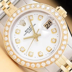 ROLEX LADIES DATE WHITE DIAMOND DIAL 14K GOLD STEEL 2-TONE JUBILEE WATCH - Picture 1 of 8