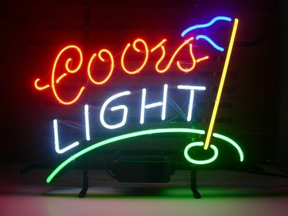 New Coors Light Golf Beer Neon Sign 20"x16" Man Cave Real Glass Artwork Bar - Image 1 of 1