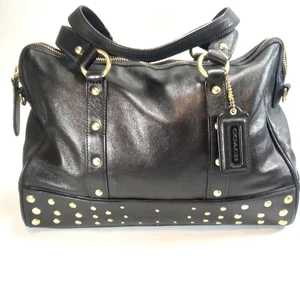 Coach Black Leather Purple Lined Gold Studs & Hardware Shoulder Hand Bag F15506 - Bild 1 von 20