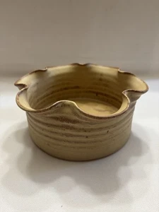 Handmade Stoneware Bowl With Wavy Rim And Studio Initial On Bottom EUC - Picture 1 of 7