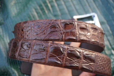 Brown Genuine CROCO Hornback Leather Skin Men's Belt W 1.5" #N23 - Image 1 of 4