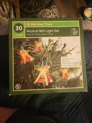 Christmas Lights Holiday Time 30 Count Musical Bell Light Set RED TESTED - Image 1 of 4