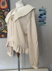 Zara hübsche Bluse - beige - Spitzenkragen - elastischer Saum - XXL - Grube zu Grube - 22,5" NEU - Bild 1 von 9