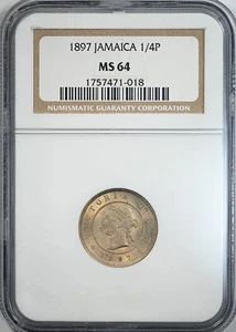 Jamaica 1/4P Farthing 1897 NGC MS64 - Imagen 1 de 5