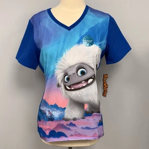 NWT Tooniforms Abominable Scrub Top S Cherokee Scrubs Snow Man Blue Everest - Picture 1 of 7