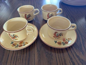 Set- 4 Cups,2- Saucers Vtg Taylor Smith Reveille Rooster Coffee Mugs Yellow MCM - Picture 1 of 6