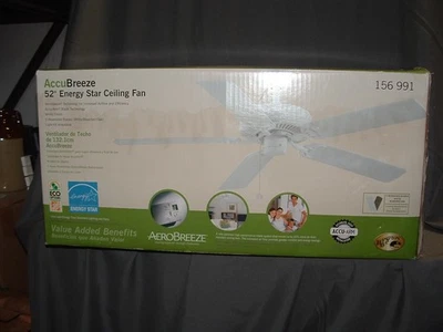 New  Hampton Bay Accubreeze 52" Energy Star White Finish Ceiling Fan #156 991 - Image 1 of 4