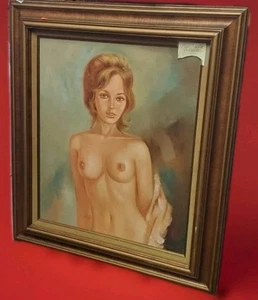 Vintage Nude Woman Painting Oil Signed - Picture 1 of 2