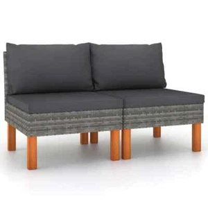 3x Solid Eucalyptus Wood Middle Sofa Poly Rattan Lounge Seating Garden vidaXL - Picture 1 of 36