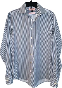 Camicia elegante Thomas rosa slim fit uomo righe manica lunga bottoni taglia 15 1/2 - Foto 1 di 9