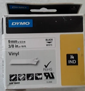 *********** NEW DYMO 18443 RhinoPro Labels Vinyl Tape 3/8" x 18 feet 9mm x 5.5mm - Picture 1 of 3