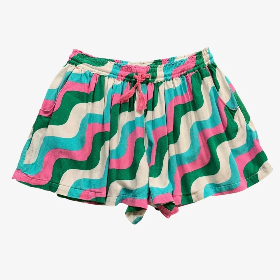 Boden Shorts Girls 11-12Y Pink Green Multi Wave Striped Elastic Waist Culotte - Изображение 1 из 4