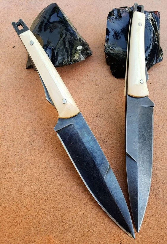 Hand Forged J2 Steel Full Tang Hunting EDC Skinner Knife Camel Bone Handle 2PCS - Image 1 of 1