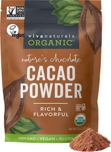 Viva Naturals Organic Cacao Powder, 8 Oz - Unsweetened Cocoa Powder with Rich Da - Picture 1 of 12