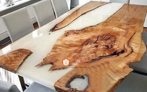 White Epoxy Dining Table Top, Live Edge Dining Tables, Custom Resin Table Tops - Picture 1 of 9