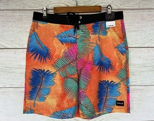 Hurley Board Shorts Mens Size 30 Orange Tropical Leaves Quick Dry Shorts 20" New - Picture 1 of 3