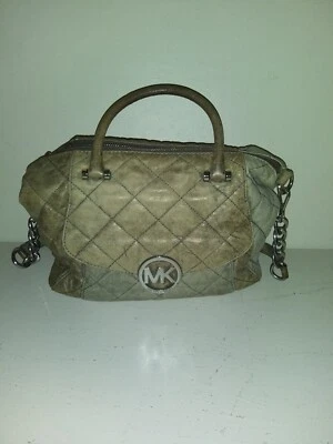 Bolso Hobo Michael Kors Fulton Acolchado Envejecido Cadena Plateada Raro MK Foto 1 de 4