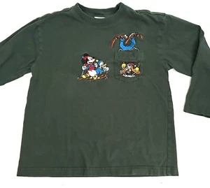 Vintage Youth Disney Store Mickey Mouse Long Sleeve Shirt Green M 7/8 Skiing - Picture 1 of 6