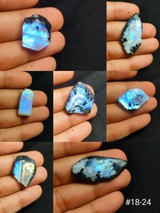 Vibrant Blue Fire Rainbow Moonstone - Both Sides Polished Slices - Picture 1 of 15