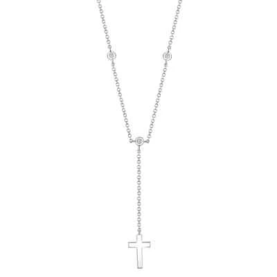 14K White Gold Diamond Cross Lariat Necklace Y Drop Pendant Bezel Natural 0.04CT - Image 1 of 4