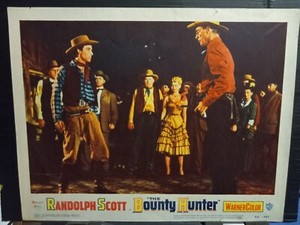 Lobby Card 1954 BOUNTY HUNTER Randolph Scott showdown in streets guns crowd