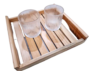 Decorative Rustic Wooden Serving Trays Wood Breakfast Nesting Food Home Decor - Image 1 of 4