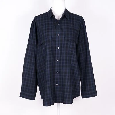 Theory 棉蓝色/黑色格子纽扣长袖衬衫 - XL/TG — 第 1/4 张图片