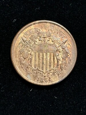 BU RB 1864 Two Cent Piece Red Brown Uncirculated 2c - Image 1 of 2