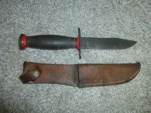 Vintage Schrade Walden Sears Bowie Hunter Fixed Blade Knife & Leather Sheath - Picture 1 of 22