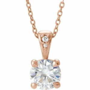 Forever One Moissanite & .01 CTW Diamond 16-18" Necklace In 14K Rose Gold - Picture 1 of 2