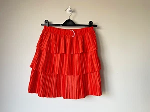 Zara Mini Skirt Orange Pleated Tiered Ruffle UK 8-10 - NEW - Picture 1 of 6