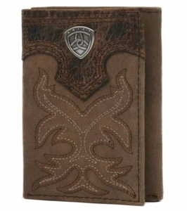 Ariat Mens Brown Leather Boot Stitched Tri-Fold Wallet (Medium Brown) - Picture 1 of 4