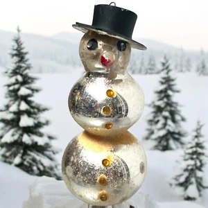 Antique Mercury Blown Glass Christmas Ornament Snowman Top Hat Germany 4-1/2" #2 - Picture 1 of 9