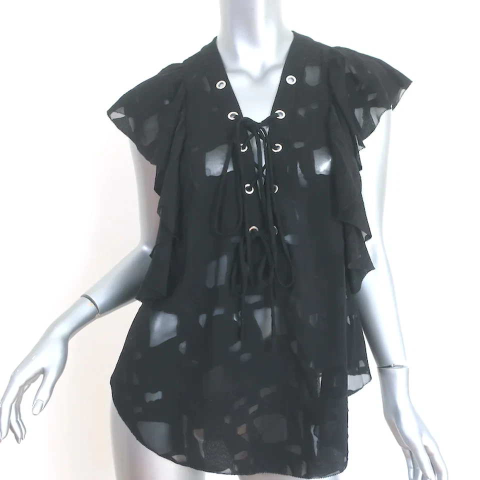 Blusa con cordones IRO Gilka negra Burnout Georgette talla 38 top sin mangas Foto 1 de 4