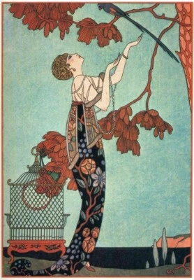 Bird in a Tree George Barbier 1914 Art Deco Print French Fashion Illustration - Image 1 of 2