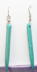 Howlite Blue Gemstone Spike Point  .925 Sterling Silver Wrap Earrings 2 3/4" - Picture 1 of 1