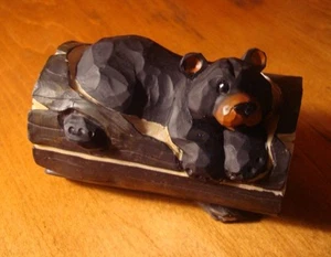 Joyero baratija de oso negro rústico imitación madera tallada cabaña de troncos decoración regalo - Imagen 1 de 10