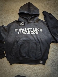 "It Wasn’t Luck It Was God" Ombre Black Hoodie Unisex Small New - Picture 1 of 5