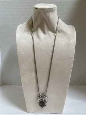 NWT New York & Company Boho Silvertone With Faux Garnet Stone statement necklace - Image 1 of 4