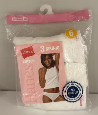 3 Pair Hanes Her Way White Panties Bikini Cotton Underwear Vintage 2006 Sz 6 NEW - Image 1 of 4