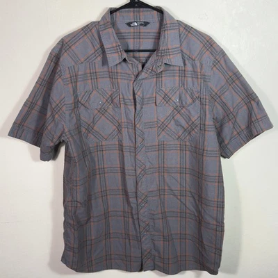 Camisa The North Face Para Hombres A Cuadros Manga Corta Abotonada Grande Gris Naranja Foto 1 de 4