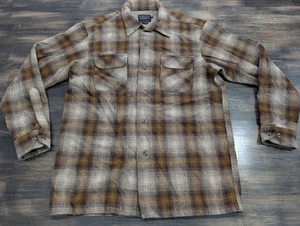Men’s Pendleton Original Board Shirt Brown Plaid Long Sleeve 100% Wool Size L - Picture 1 of 11