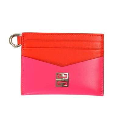Estuche para tarjetas Givenchy rosa 100 % cuero metal logotipo Foto 1 de 3