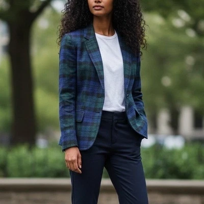 J. Blazer Crew Mujer 2 Negro Reloj Mezcla de Lana a Cuadros Azul Verde Academia Vacaciones Foto 1 de 4