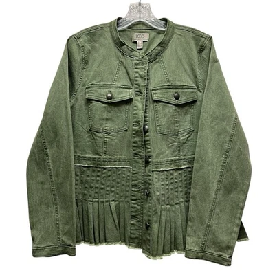 LOGO by Lori Goldstein Jacket Twill Pleated Peplum Army Green Womens 14 - Image 1 of 4